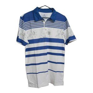 28 Palms Floral Polo Men’s Medium Shirt White/Blue Floral Stripe Shirt New